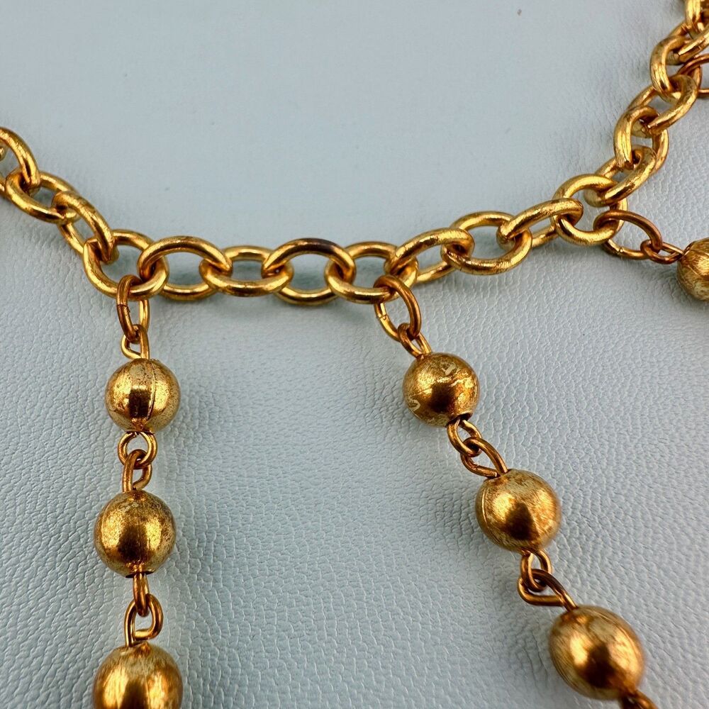 Vintage Art Deco Necklace Fringe Chain Antiqued Gold Tone Etruscan Revival State - Picture 5 of 16